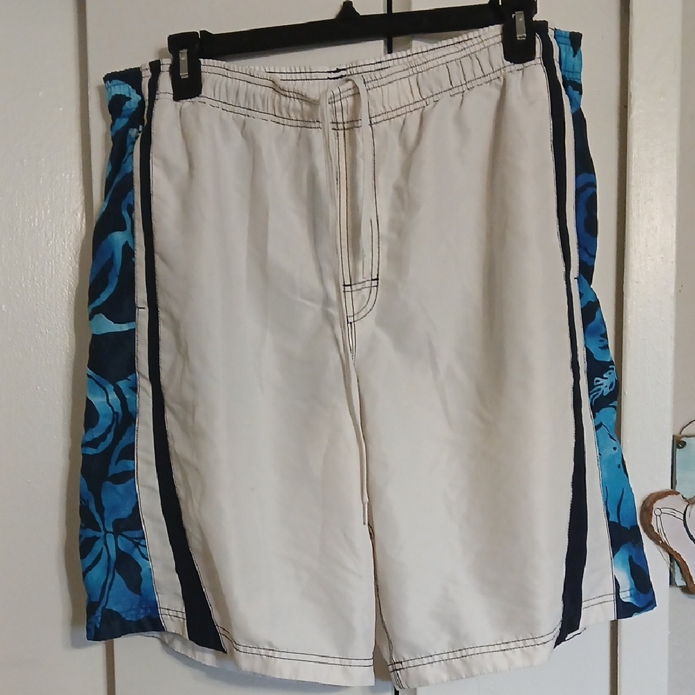 Speedo White and Blue Floral Swim Shorts